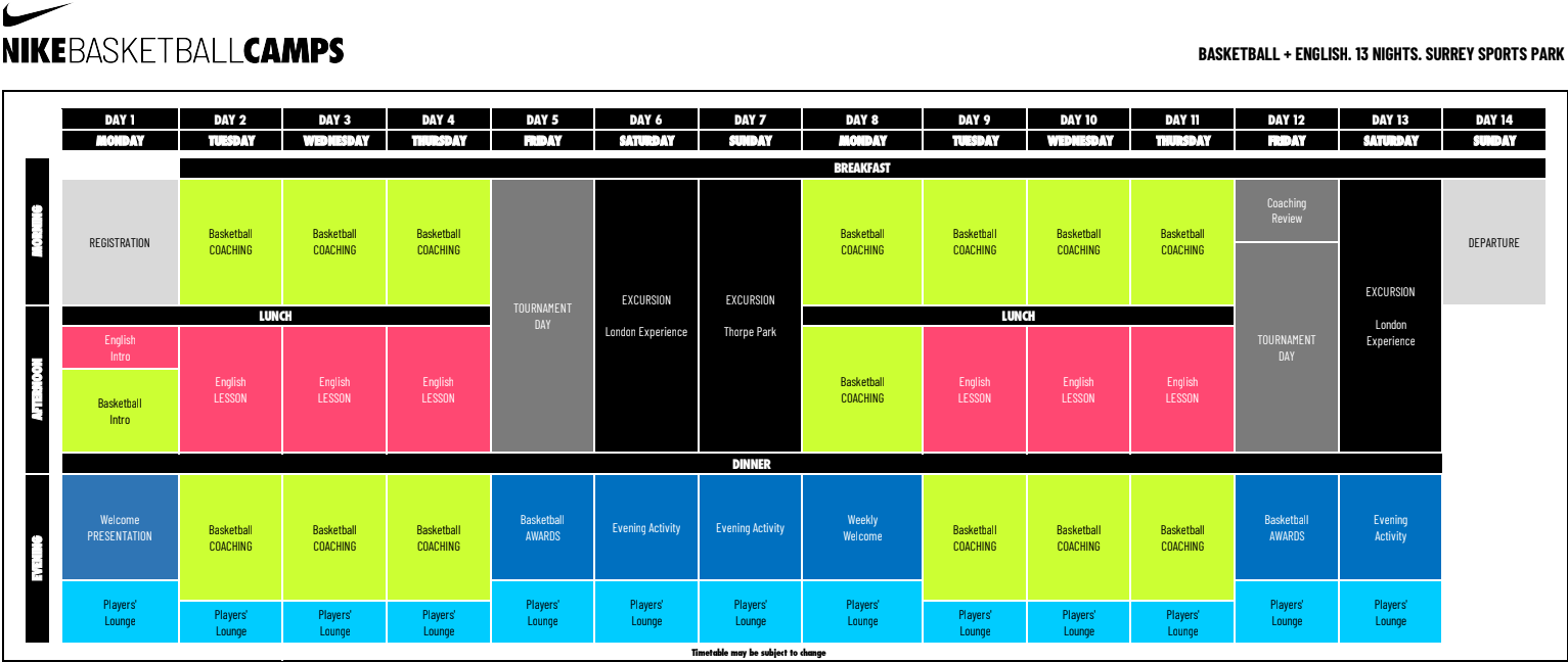 horario ejemplo baloncesto e inglés