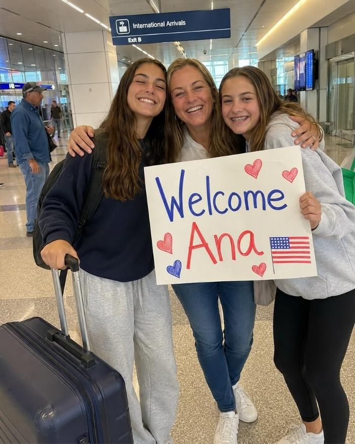 Llegada y encuentro en el aeropuerto con la familia anfitriona de una estudiante de año escolar a Estados Unidos