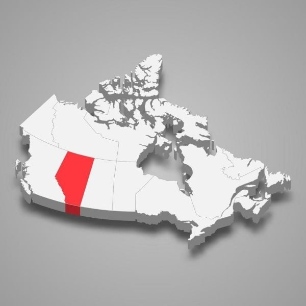 Mapa indicando la ubicación de Alberta dentro de las provincias y territorios de Canadá