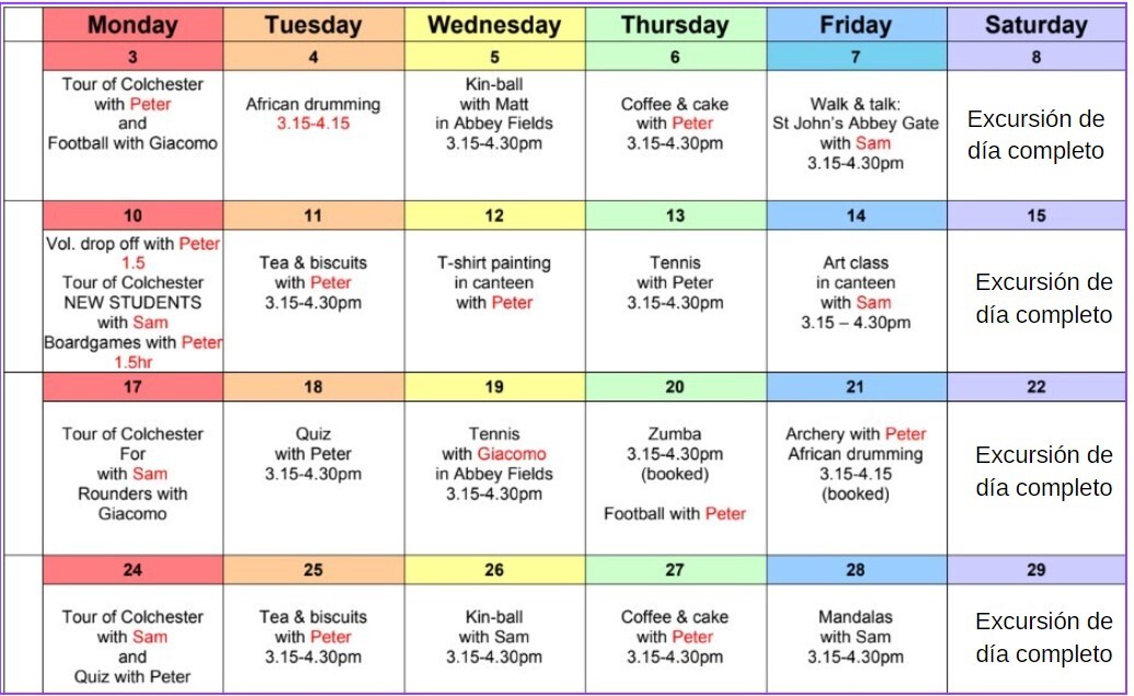 Programa ejemplo inglés y actividades 16 y 17 años