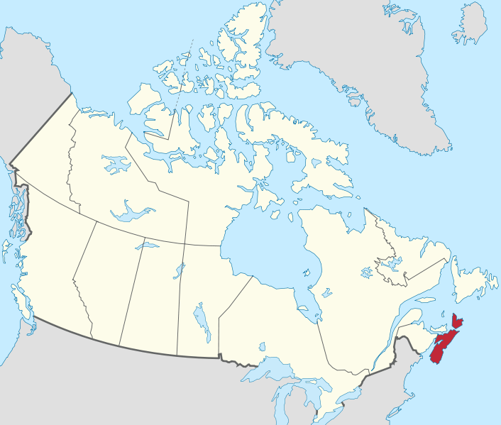 Mapa indicando la ubicación de la Nueva Escocia dentro de las provincias y territorios de Canadá