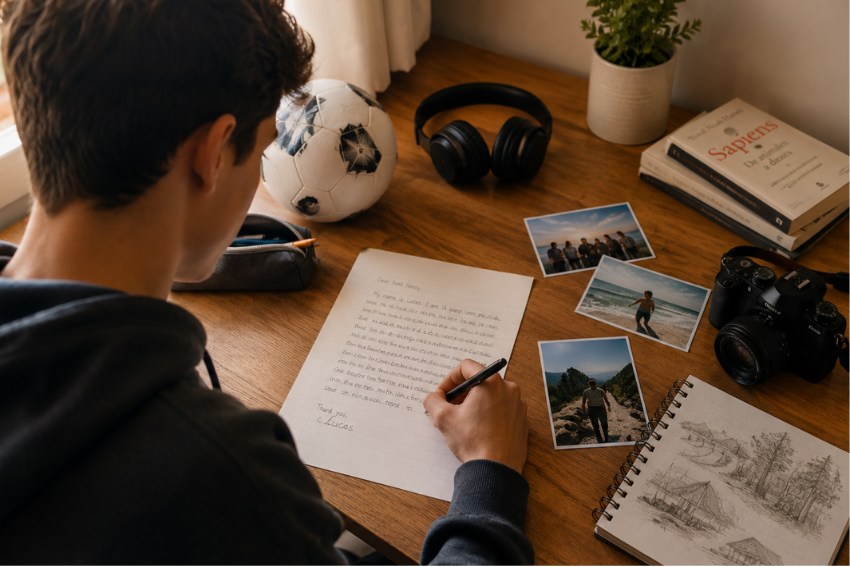 Estudiante de intercambio escribiendo su "Dear family letter" para su futura host family en el extranjero