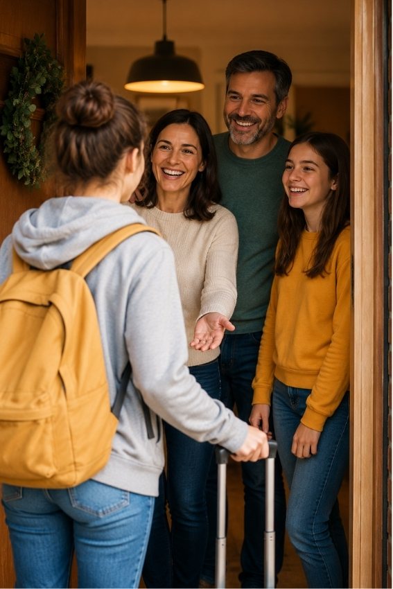Host family recibiendo a una estudiante de intercambio