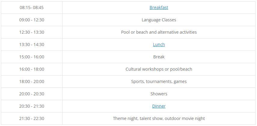 horario ejemplo camp espana english